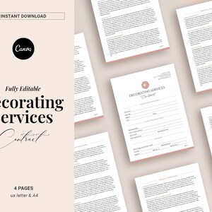 Event Decorating Services Contract Template, Editable Client Service Agreement, Event planning forms, Wedding decor equipment rental, Canva