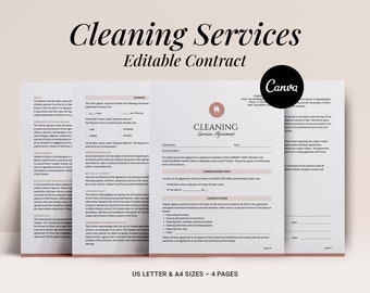 Editable Cleaning services agreement, Cleaning Contract template, Client services contract, Commercial Residential agreements, Canva