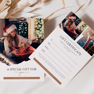 Modèle Canva de certificat-cadeau de photographe, carte de coupon de bon 5x7 modifiable, photo de mini-session de mariage de famille, marque de photographie