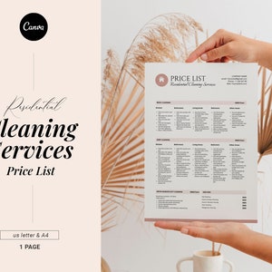 Residential Cleaning Service Pricing List, Editable Clean Price list template, Professional Cleaning business Form, Price sheet, Commercial