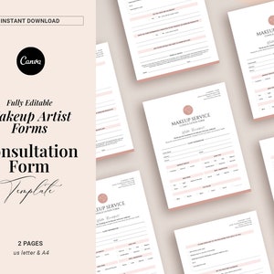 Makeup Artist Client intake form, MUA consultation form template, Editable contract, Makeup service Freelance Esthetician spa salon, Canva