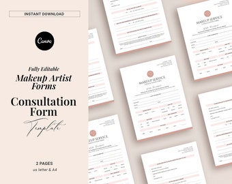 Makeup Artist Client intake form, MUA consultation form template, Editable contract, Makeup service Freelance Esthetician spa salon, Canva