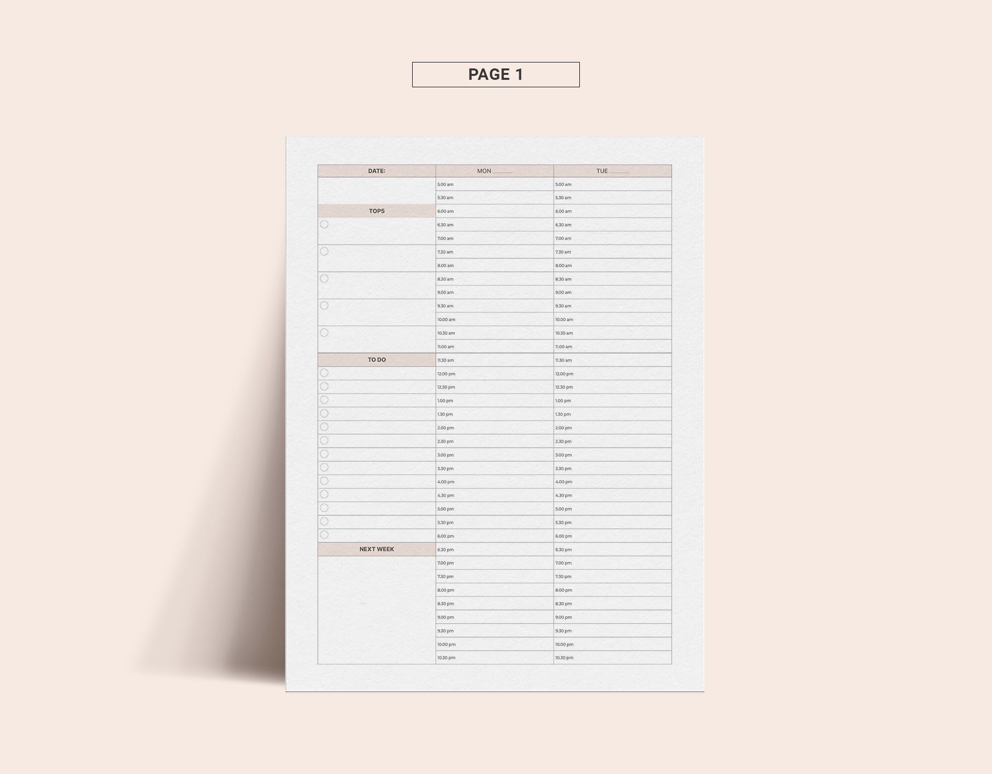 5 Day Hourly Planner, Printable Editable Planner, 2 Pages, Monday Start ...