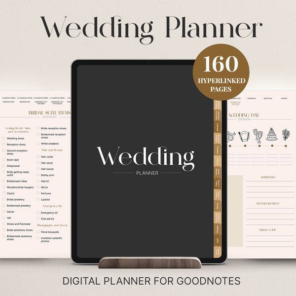 160 Page Wedding Planner for iPad Goodnotes, Minimalist Wedding Digital Planner, Wedding Itinerary Checklist Budget, Bachelorette party