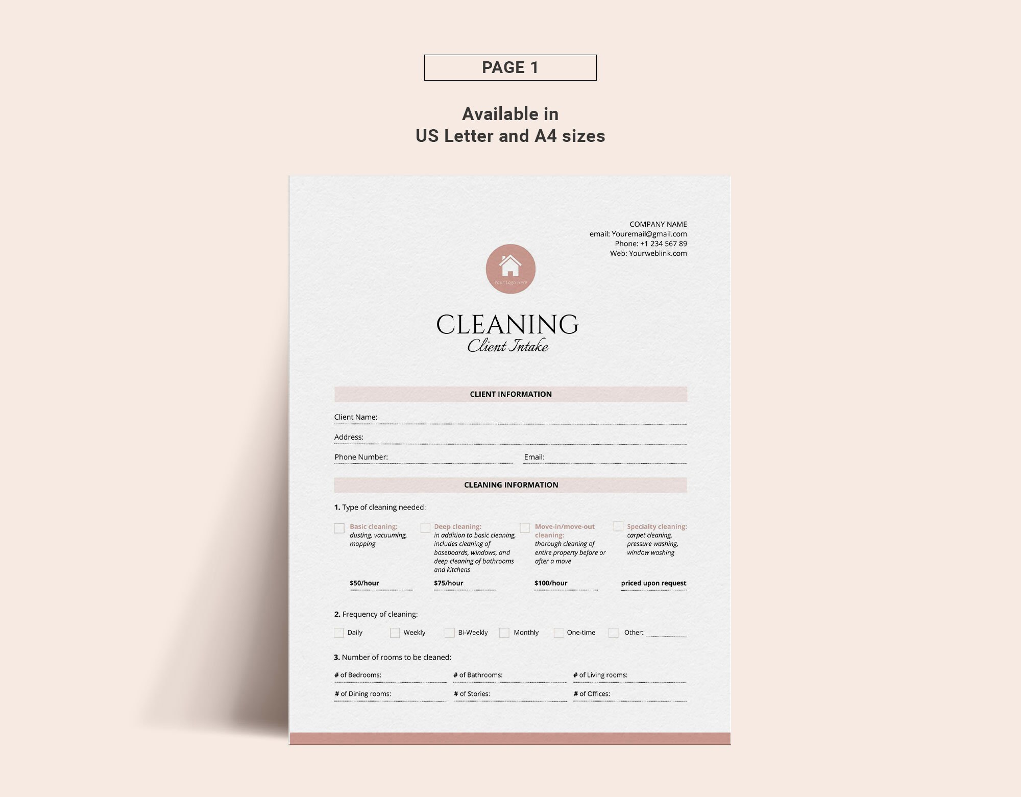 Client Intake Form Template, Editable Cleaning Service Business Form ...