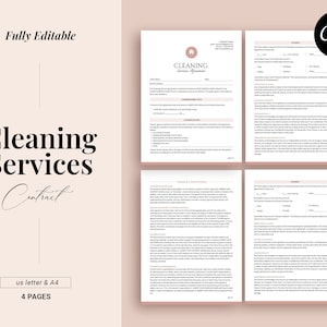 Cleaning services agreement, Editable Cleaning Contract template, Client services contract, Residential Commercial agreements, Canva