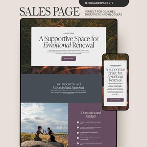 Sales Page Squarespace Website Template, landing Page for Coaches, Therapists, Wellness Professionals, Counselors, Creatives - Aetheria