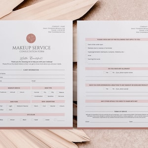 Szablon formularza konsultacji MUA, Formularz przyjęcia klienta przez wizażystę, Edytowalna umowa o świadczenie usług makijażu, Salon spa Freelance Esthetician, Canva