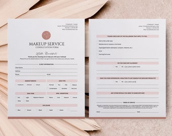 MUA consultation form template, Makeup Artist Client intake form, Editable makeup service contract, Freelance Esthetician spa salon, Canva