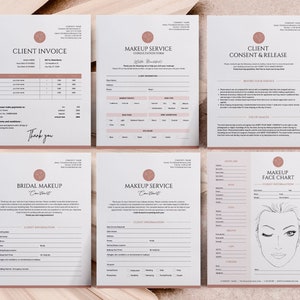 MUA Contract Templates, Makeup Artist 6 forms BUNDLE, Bridal Makeup Contract, Makeup client service agreement, Face chart, Consent release