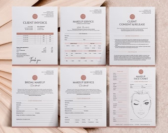 MUA Contract Templates, Makeup Artist 6 forms BUNDLE, Bridal Makeup Contract, Makeup client service agreement, Face chart, Consent release