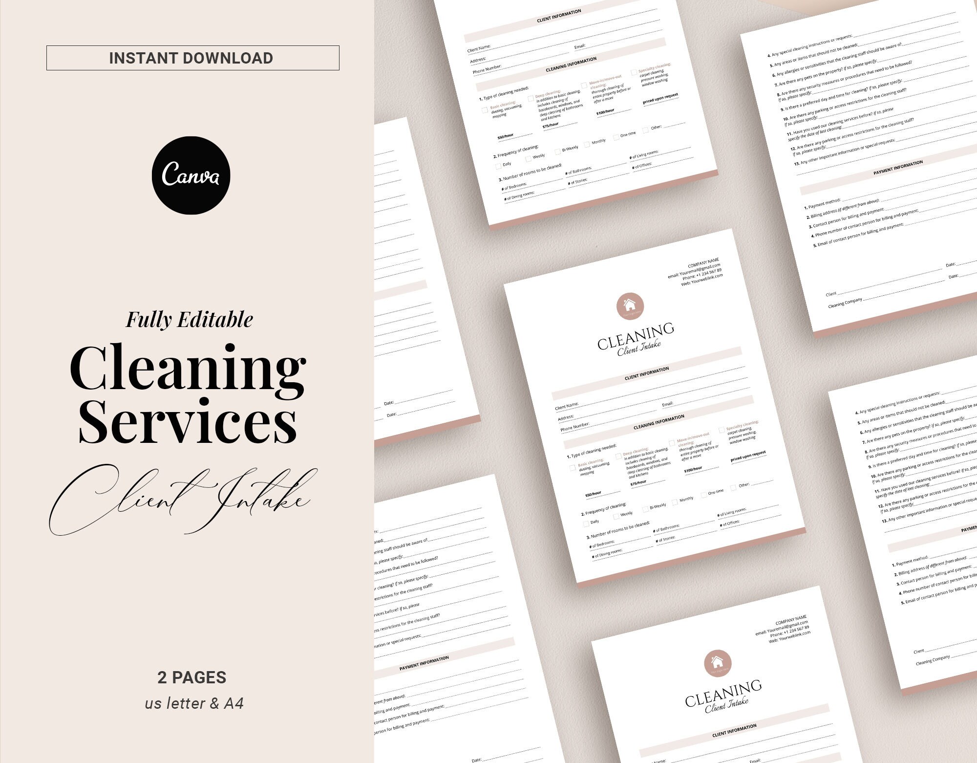 Editable Client Intake Form Template, Cleaning Service Business Form ...