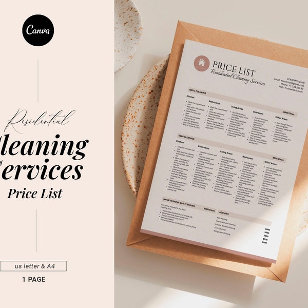 Professional Cleaning Service Pricing List, Editable Clean Price list template, Cleaning business Form, Price sheet, Commercial residential