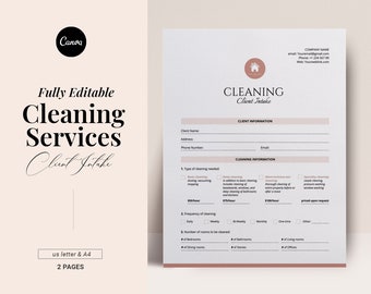 Bearbeitbares Geschäftsformular für Reinigungsdienste, Vorlage für Kundenaufnahmeformulare, Vorlage für Reinigungsdienste, professionelles Wohnhaus, Canva