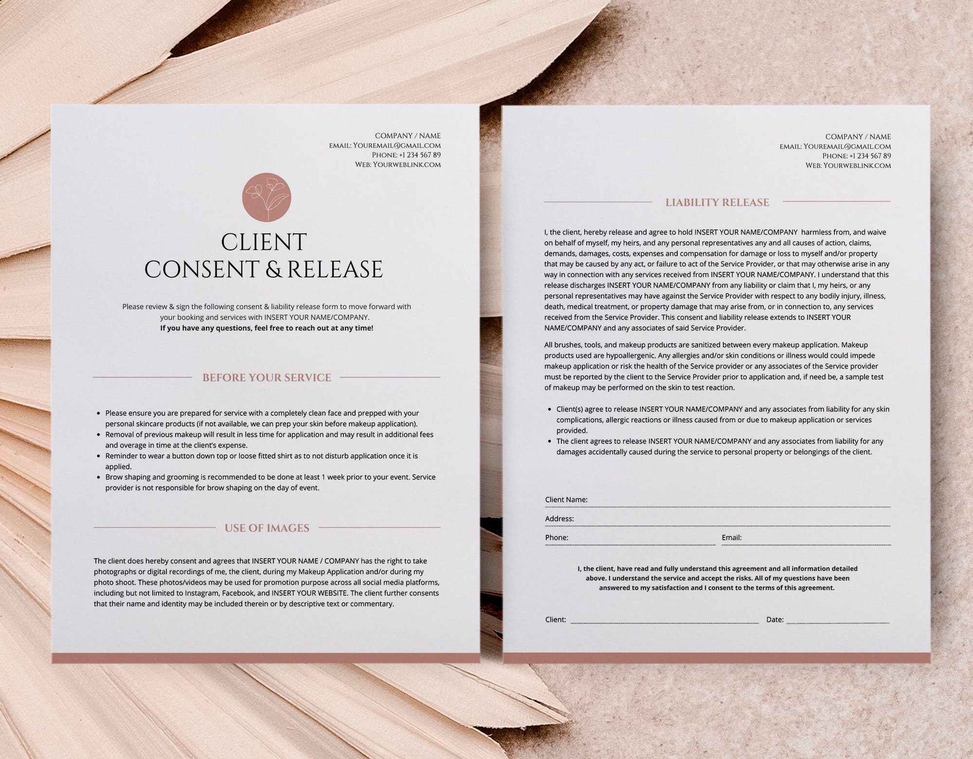 Editable Makeup Artist Client Consent Forms, Photo Release, Liability ...