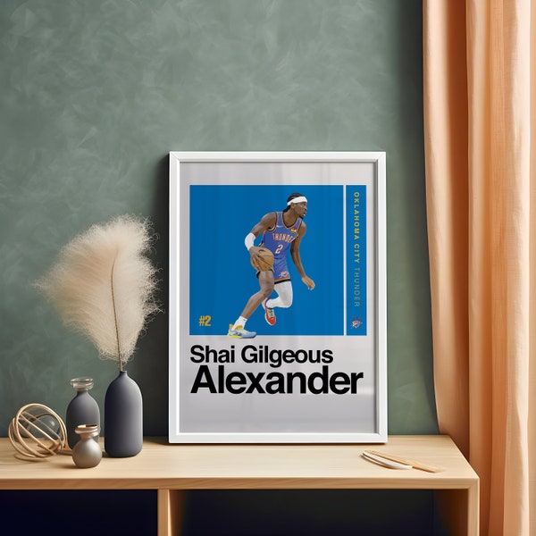 Shai Gilgeous-Alexander poster NBA gift for him bedroom art office wall art graphic illustration poster Oklahoma City Thunder art print