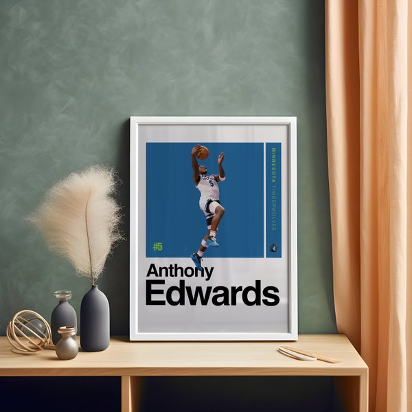 Anthony Edwards poster NBA gift for him bedroom art office wall art graphic illustration poster, Minnesota Timberwolves Art print