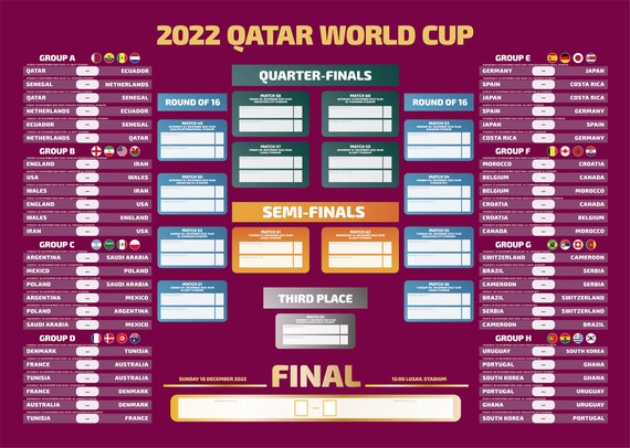 Qatar 2022 World Soccer Football Cup Game Wall Chart Poster World 