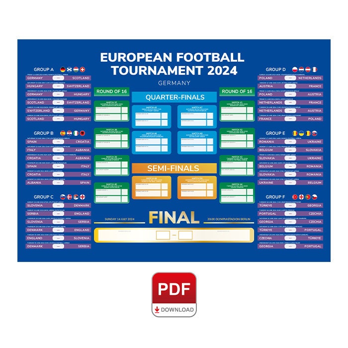 Euro 2024 Championships Wall Chart Fixtures, Dates, Schedule, Poster