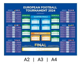Euro Football Tournament Wallchart 2024 Poster - A2 | A3 | A4 - Choose Size at Checkout - Quick Dispatch - UK Times (BST) - All Fixtures