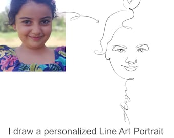 Custom One Line Child Tattoo Design: Minimalist Drawing from Photo, Hand Drawn Portrait Gift