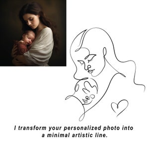 Professional Personalized Mother and Baby Photo, Custom Mother Baby One Line Arts Portrait, Minimalist Mom and Baby Portrait Line Art Tattoo