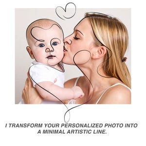 May include: A line drawing of a mother kissing her baby on the cheek. The drawing is in black and white and is set against a light beige background.