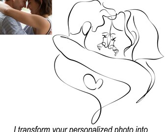 Custom Couple One Line Portrait from Photo; Family Outline Drawing, Personalized Line Art Tattoo