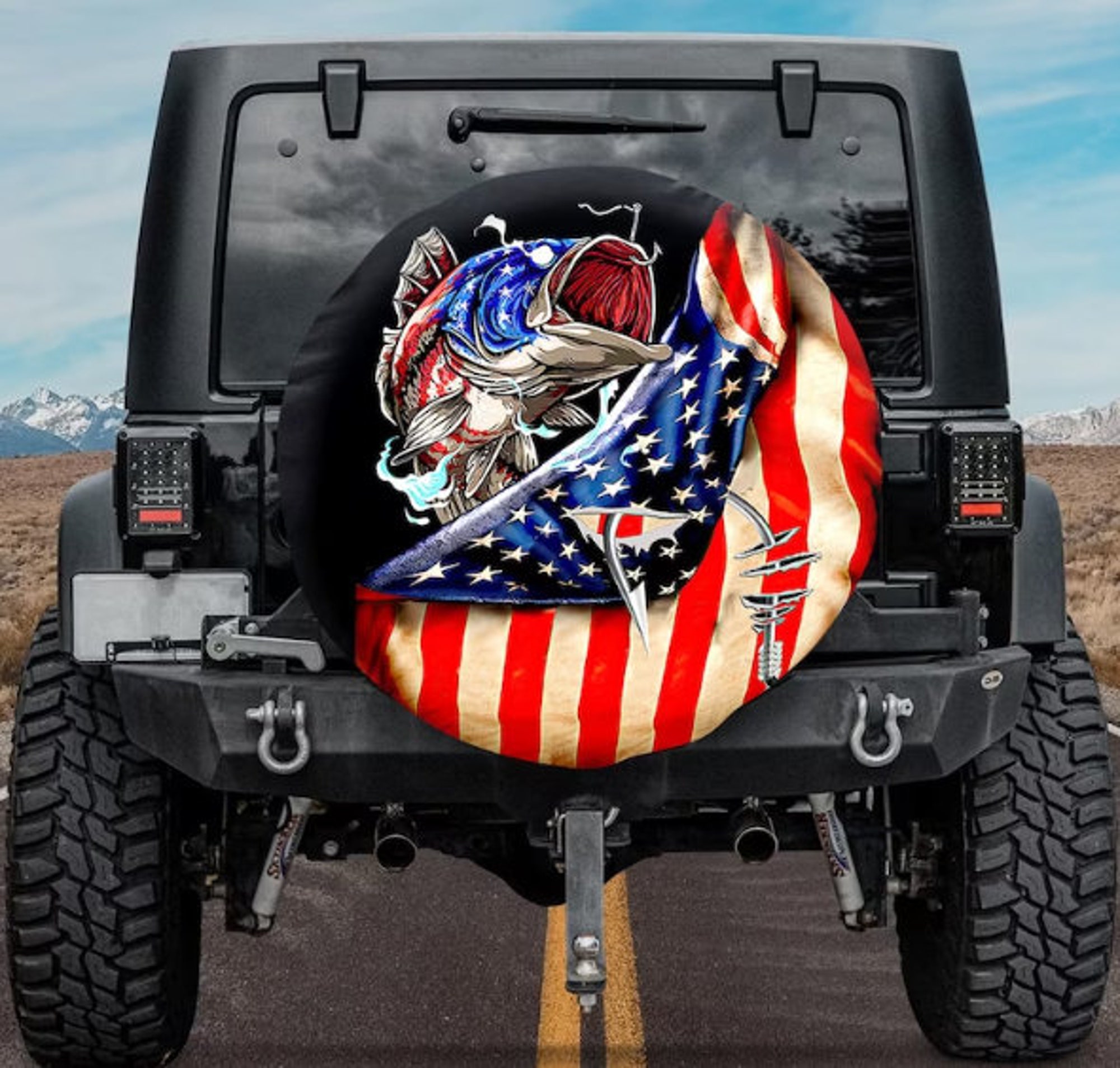Fishing American Flag Tire Cover Fishing Lover, Spare Tire Cover