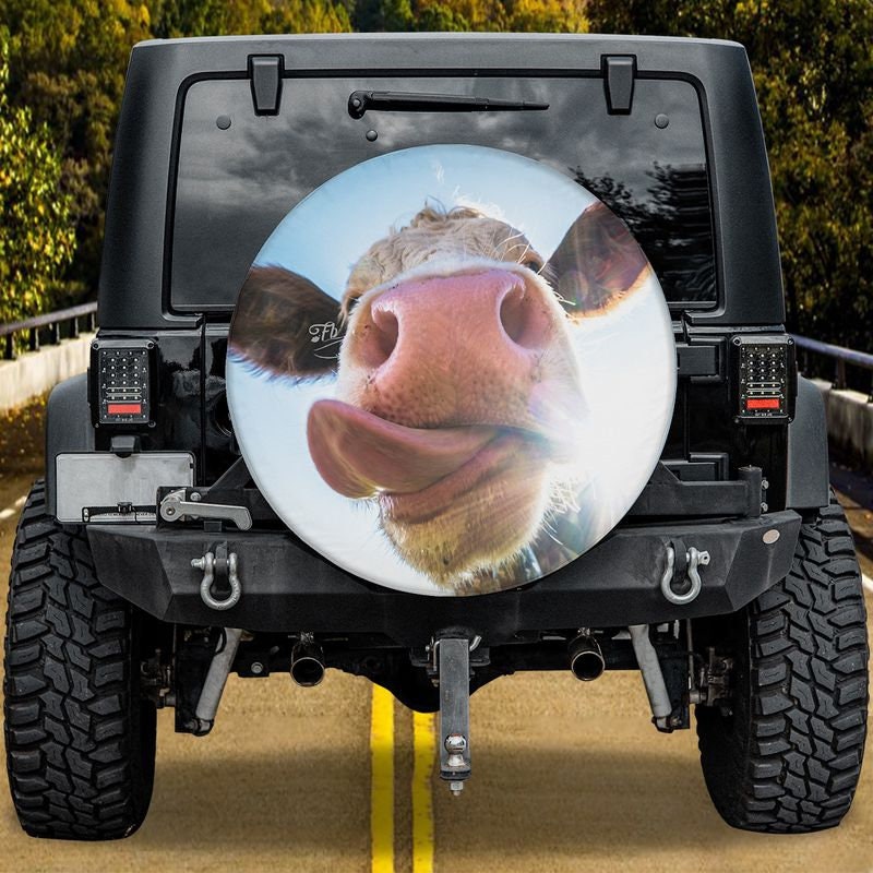AOYEGO Cow Tire Cover Animal Face Head Beef Colorful Portrait Nature Pastel Graphic Doodle Spare Tire Cover Protector Universal 14 Inch Polyester or Jeeps Trailers RV SUVs Trucks 