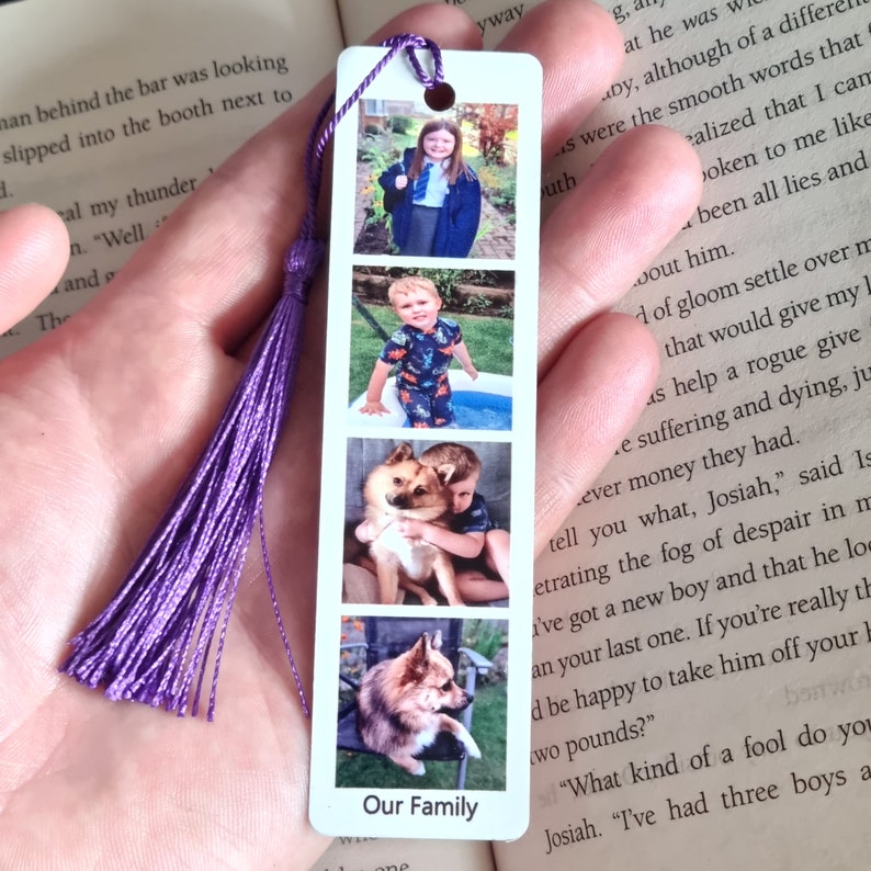 Personalised metal bookmark Photos christmas photo reader gift teacher present bookworm xmas mothers day stocking filler birthday him her image 1