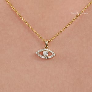 Round Cut Lab Grown Diamond Evil Eye Pendant/ Natural Diamond Charm Pendant/ 14K Gold Cluster Jewelry/ Custom Pendant For Anniversary Gift