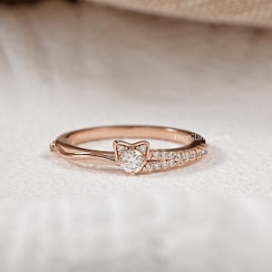 Round Cut Natural Diamond Engagement Ring / Earth Mined Diamond Dainty Ring / 14K Solid Gold Real Diamond Ring / Minimalist Jewelry