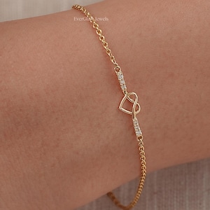 Open Heart Natural Diamond Wedding Bracelet / Earth Mined Diamond Chain Bracelet / Minimalist Round Diamond Bridal Bracelet For Gift