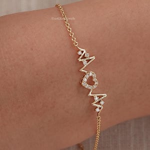 Round Cut Natural Diamond Bridal Bracelet / Pave Set Earth Mined Diamond Chain Bracelet / Dainty Round Diamond Heartbeat Bracelet For Her