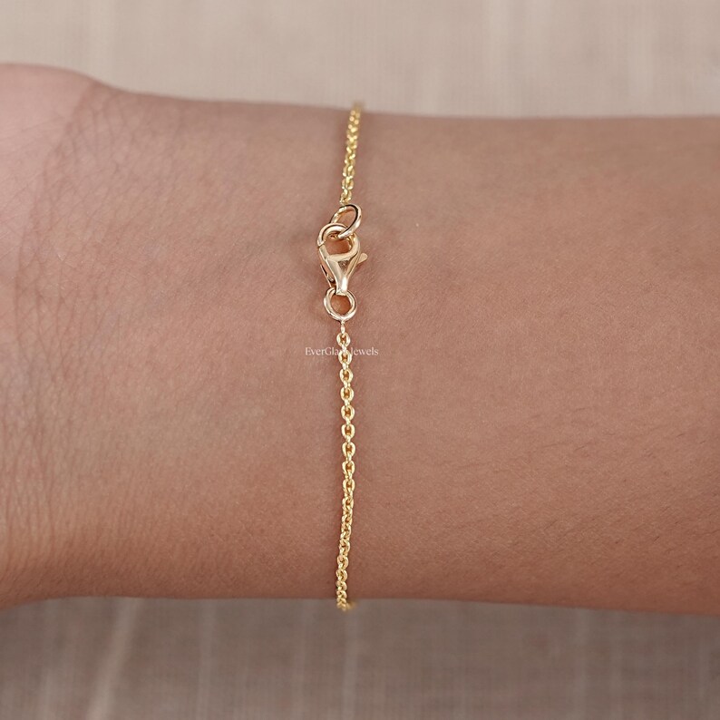 Round Cut Earth Mined Diamond Three Stone Bracelet/ Lab Grown Dainty Diamond Bracelet/ 14K Solid Gold Cable Chain Bracelet For Wedding Gift