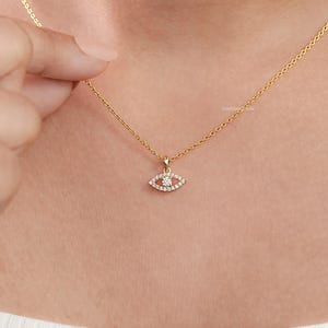 Round Cut Lab Grown Diamond Evil Eye Pendant/ Natural Diamond Charm Pendant/ 14K Gold Cluster Jewelry/ Custom Pendant For Anniversary Gift