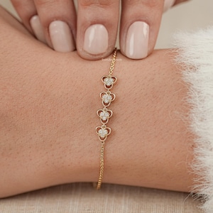 14K Gold Diamond Heart Bracelet: East-West Bridal Jewelry