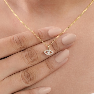 Round Cut Lab Grown Diamond Evil Eye Pendant/ Natural Diamond Charm Pendant/ 14K Gold Cluster Jewelry/ Custom Pendant For Anniversary Giftr