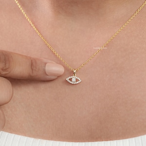 Round Cut Lab Grown Diamond Evil Eye Pendant/ Natural Diamond Charm Pendant/ 14K Gold Cluster Jewelry/ Custom Pendant For Anniversary Gift