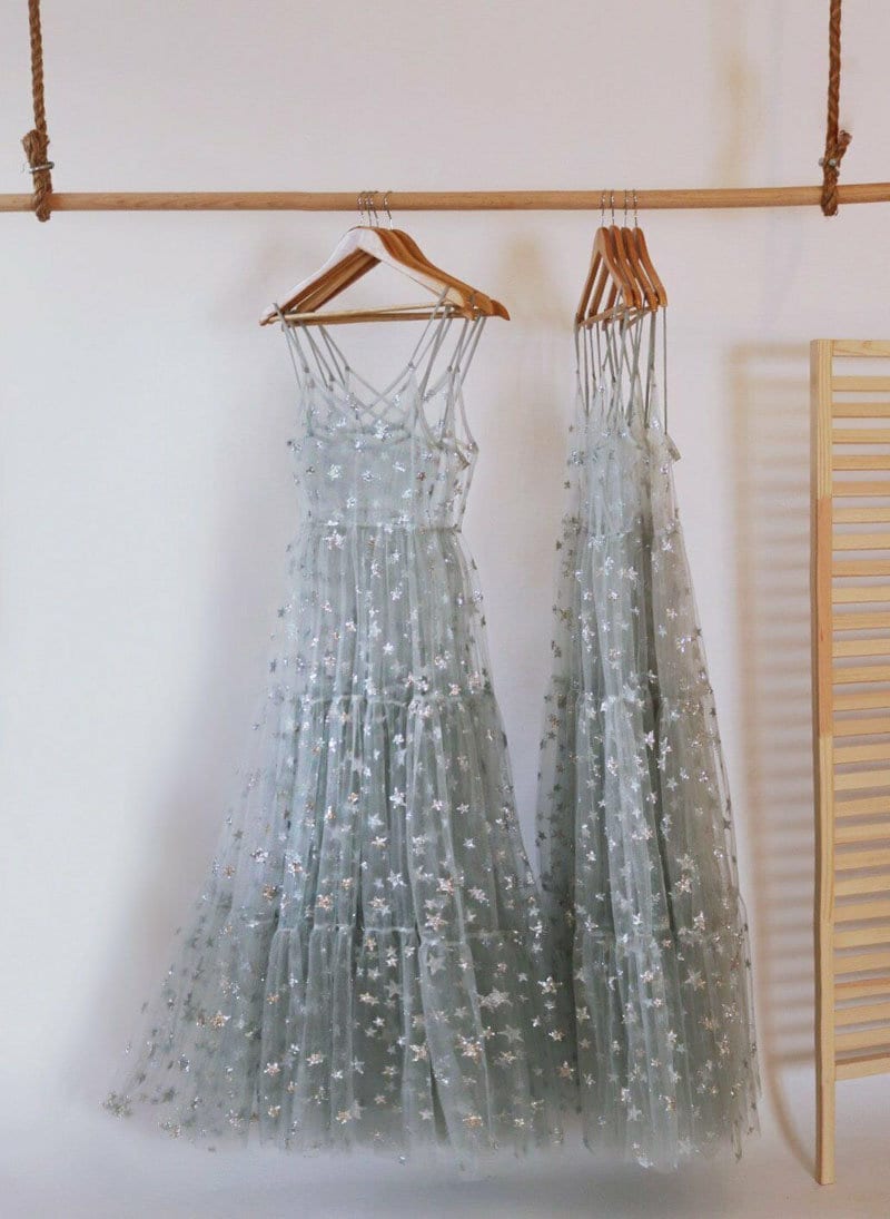 Starry Mesh Tulle Dress summer Fishnet Mesh Shirt star Embroidered