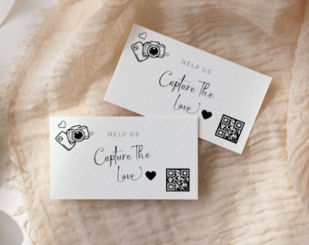 Photo Capture The Love Qr Code Wedding Card, Photo Sharing, Business Card, To Share, Modern Minimalist, Script Wedding, Canva Template, PP3