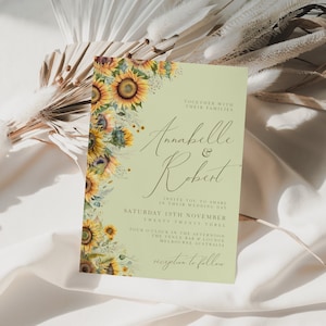 Sunflower Wedding Invites Template, Rustic, Summer Wedding, Floral, Calligraphy, Canva Template, Editable, Instant Download, PPA2