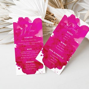 Pink Hochzeitsmenü, Pink Brautparty, Hochzeit Dekor, Fuschsia Menükarte, bearbeitbar, Canva Vorlage, Sofort Download PP7