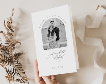 Wedding Program With Picture Template, Foldable, Order Of Service, Modern Minimalist, Calligraphy, Canva, Editable, Instant Download, PP5