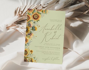 Sunflower Wedding Invites Template, Rustic, Summer Wedding, Floral, Calligraphy, Canva Template, Editable, Instant Download, PPA2