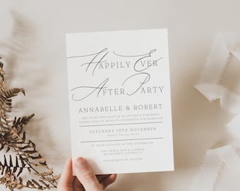 Happily Ever After Party Invite, Reception Invitation, Canva Template, Elopement Invite, Intimate Ceremony, Modern Minimalist, 5x7, PP5