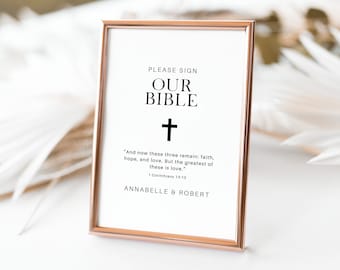 Sign Our Bible Wedding Sign, Bible Guest Book, Please Sign, Reception Sign, Religious, Modern Minimalist, Canva Template INSTANT DOWNLOAD