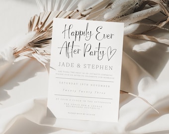Happily Ever After Party Invite, Reception Invitation, Canva Template, Elopement Invite, Intimate Ceremony, Modern Minimalist, 5x7, PP3
