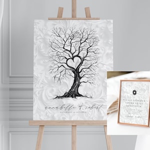 Wedding Guest Book Thumb Print Tree, Finger Print, Alternative Custom Sign, Editable, Modern Minimalist, Instant Download, Canva Template